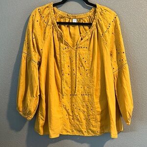Old Navy Yellow Puff Sleeve Blouse Relaxed Embellished